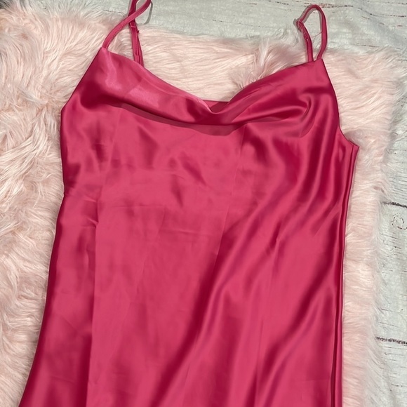 Zara Bloggers Favorite Barbie Bright Pink Satin Midi Slip Dress - Picture 10 of 11